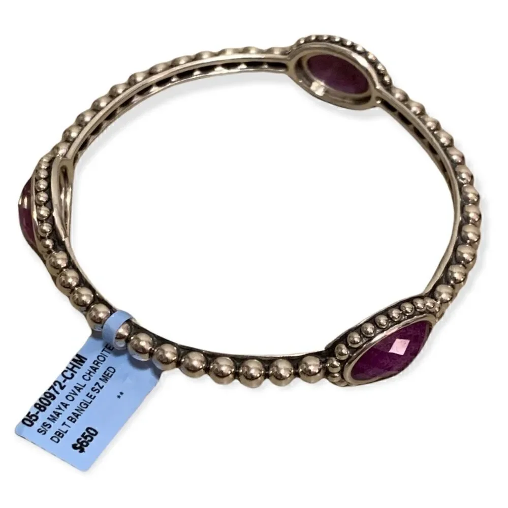 Lagos Maya Oval Sterling Silver Charoite Doublet Bangle Bracelet (med)